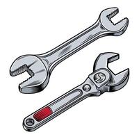 Wrench and Adjustable Spanner Sketch. vector
