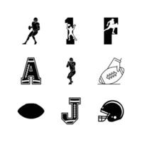 American Football Black And White Silhouette Graphics With Letter And Number Integration vector