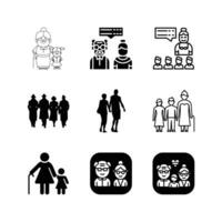 People Icons Depicting Relationships Communication And Generations In Black And White Design vector