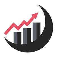 A graph with an upward arrow going up vector