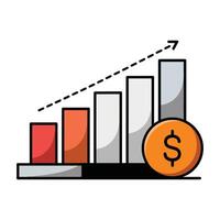 A graph chart with a dollar coin and a bar chart vector