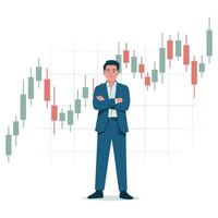 A man in a suit standing in front of a stock chart vector