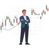 Man in suit standing in front of stock chart vector