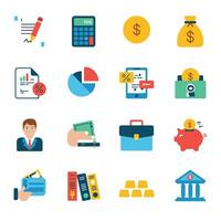 Flat icons of finance and business vector