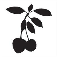 Black and white illustration of a branch with two berries vector