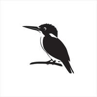 A black and white illustration of a bird sitting on a branch vector