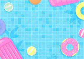 Multi colored inflatable ring on swimming pool background vector