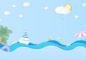 Cute summer elements and clouds background vector