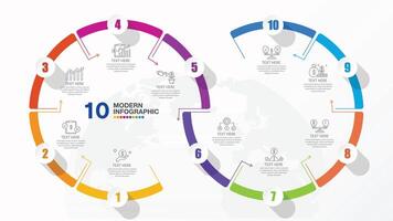 Template circle infographic, 10 process. vector