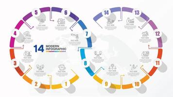 Template circle infographic, 14 process. vector