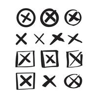 Hand-Drawn X Marks and Cancel Icons Collection - Doodle Style vector