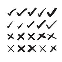 Hand-Drawn Check and X Marks Icons - Doodle Style Decision Symbols vector