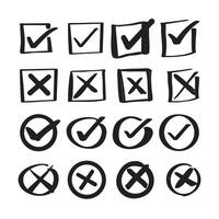 Hand-Drawn Check and X Marks Icons vector