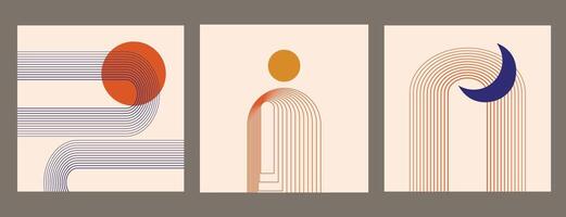 Modern Abstract Geometric Sun and Moon Set vector
