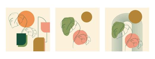 Minimalist Botanical Abstract Line Art Set vector