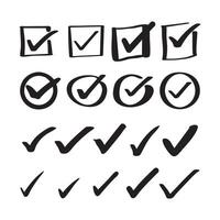Hand-Drawn Check Marks and Checkbox Icons Collection - Doodle Style vector