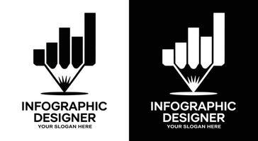 Infographic Designer Logo Bold Black Chart Pencil for Data Visuals and Analytics vector