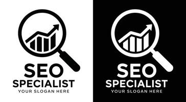 SEO Specialist Logo Bold Black Magnifier Graph for Website Optimization vector