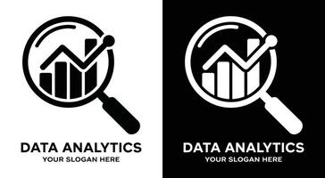 Data Analytics Logo Bold Black Chart Magnifier for Business Insights and Research vector