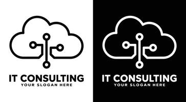 IT Consulting Logo Bold Black Circuit Cloud for Tech Solutions and Services vector