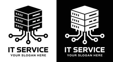 IT Services Logo Bold Black Server Circuit for Tech Solutions vector