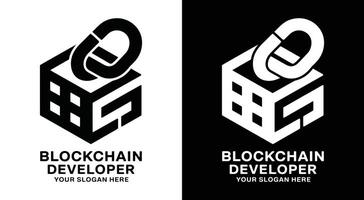 Blockchain Developer Logo Bold Black Chain Block Symbol for Crypto Security and Tech Innovation vector