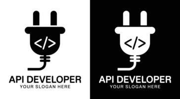 API Developer Logo Bold Black Plug Node for Seamless Integration vector