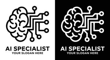 AI Specialist Logo Bold Black Brain Circuit Symbol for Tech Innovators and Intelligence Consultants vector