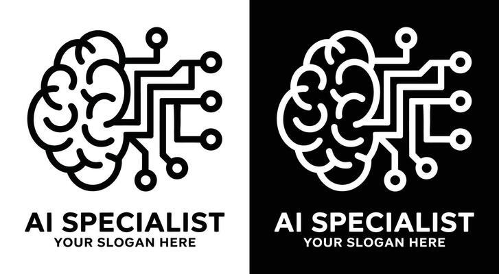 AI Specialist Logo Bold Black Brain Circuit Symbol for Tech Innovators and Intelligence Consultants