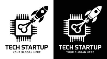 Tech Startup Logo Bold Black Chip Rocket Merge for Innovation and Technology vector
