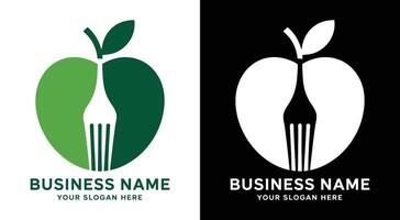 Bold Black Apple And Fork Half Food Industry Logo vector