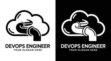 DevOps Engineer Logo Bold Black Pipeline Cloud for Seamless Deployment vector
