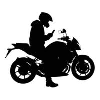 Motorcyclist Using Phone Silhouette Isolated On White Background Design Element vector