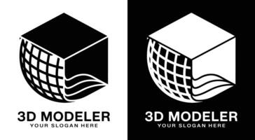 3D Modeler Logo Bold Black Cube Sphere for Design and Animation vector