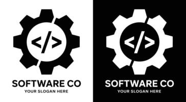 Software Development Logo Bold Black Code Gear for Programming and Tech vector