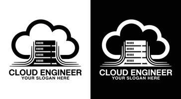 Cloud Engineer Logo Rack Bold Black for Scalable Server Solutions vector