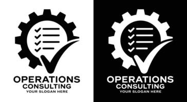 Operations Consulting Logo Bold Black Gear Checklist for Efficiency vector