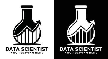 Data Scientist Logo Bold Black Flask Chart for Research Discovery vector