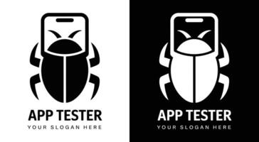 Mobile App Tester Logo Bold Black Phone Bug for Quality Assurance vector