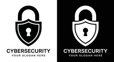 Cybersecurity Logo Bold Black Lock Shield Symbol for Online Protection and Data Security Services vector