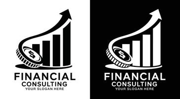 Financial Consulting Logo Bold Black Coin Graph for Wealth Growth vector