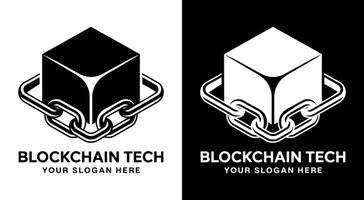 Blockchain Tech Logo Bold Black Cube Chain for Secure Digital Trust vector