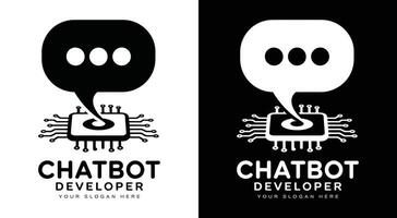 Chatbot Developer Logo Bold Black Bubble Chip Symbol for AI Automation and Messaging Platforms vector