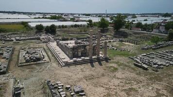 Remains of Letoon temple complex with columns and stone bases video