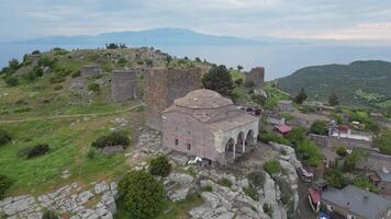 Temple ruins of ancient Assos with standing columns on the hill video
