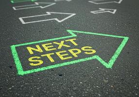 Next steps arrow pointing to next steps concept, 3d rendering stock photo