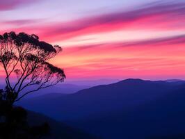sunset background mountain range silhouette fiery sunset sky photo