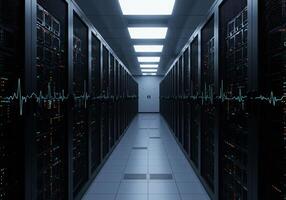 A server room with a vital signs graphic, showcasing the complex and essential infrastructure of modern data centers. photo
