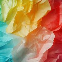Colorful sheets of wrinkled tissue paper are overlapping each other photo