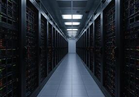 A server rack corridor in a modern data center. photo